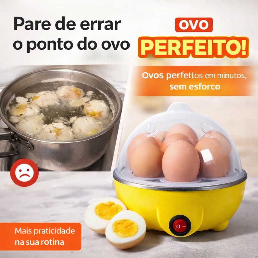 Cozedor de Ovos Elétrico 7 Ovos Automático 110V Egg Cooker Multifuncional Rápido