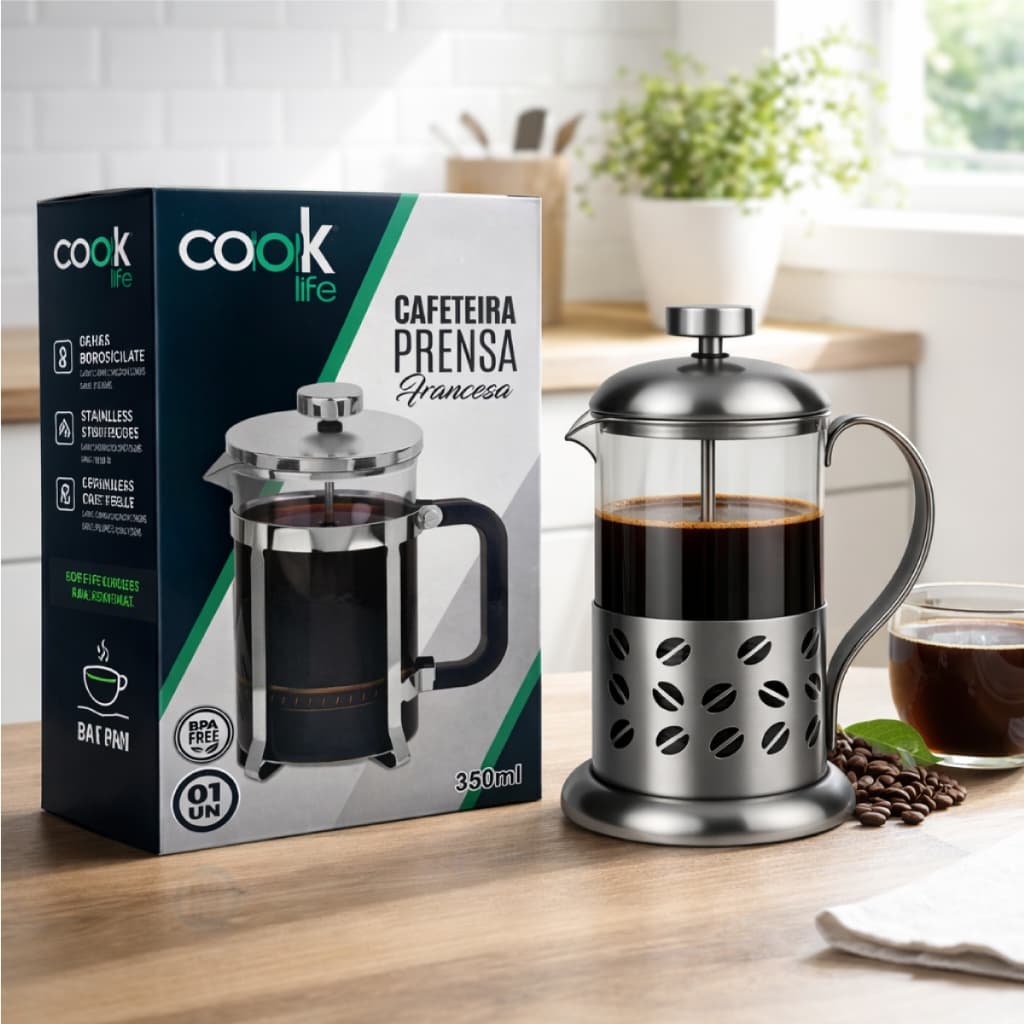 Cafeteira Prensa Francesa Cremeira Café Expresso Inox 350ml