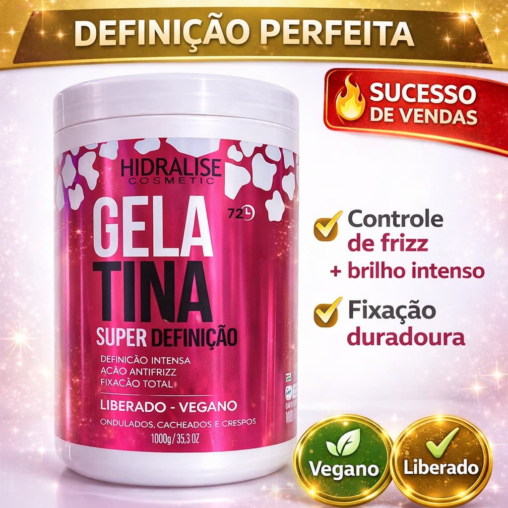Gelatina Capilar Para Cabelos Cacheados - Hidralize 1kg Cabelos definidos sem frizz, produto vegano toque macio.