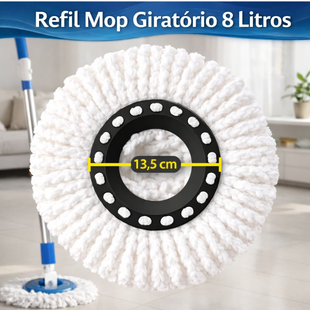 Refil Mop Giratório 8L Microfibra 360° – Alta Absorção, Limpeza Pesada e Compatível com Mop 8 Litros