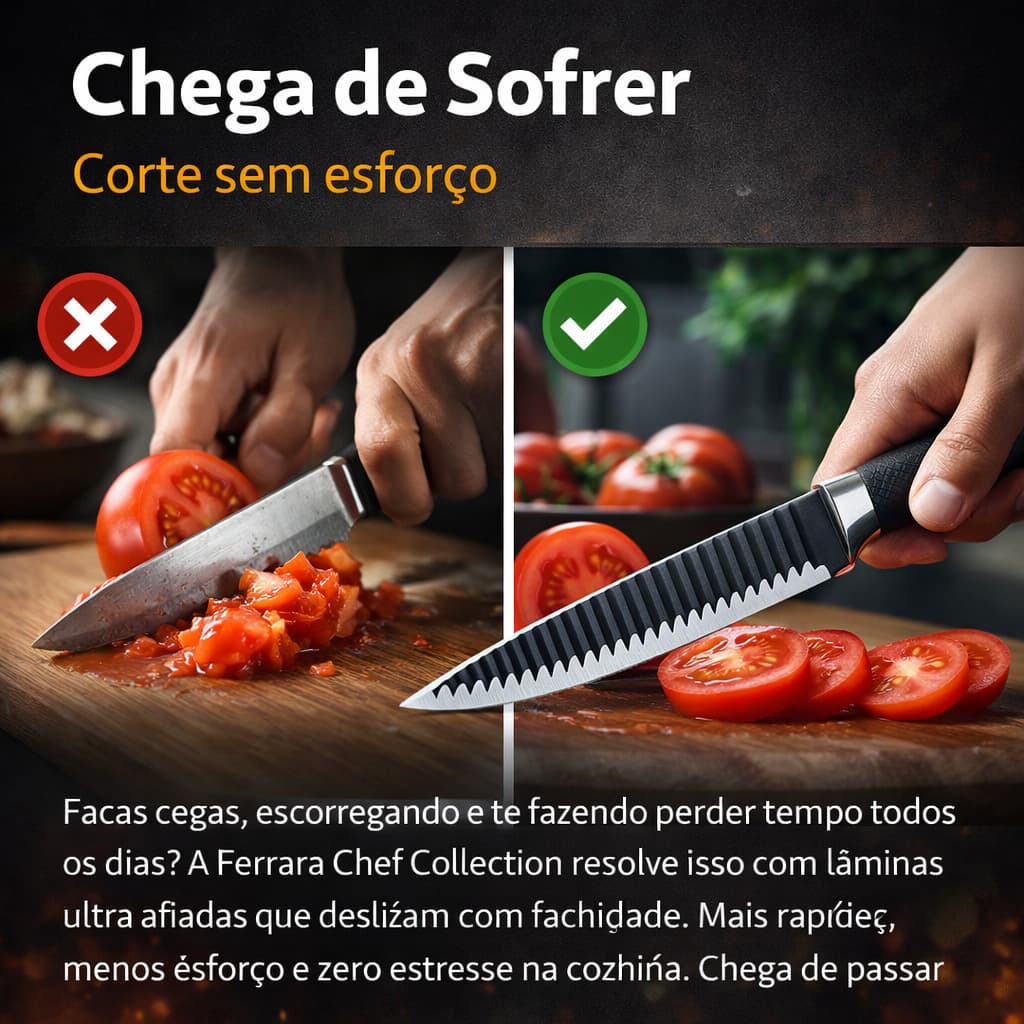 Kit Facas Cozinha 6 Peças Inox Profissional Ultra Afiadas Cabo Ergonômico + Acessórios