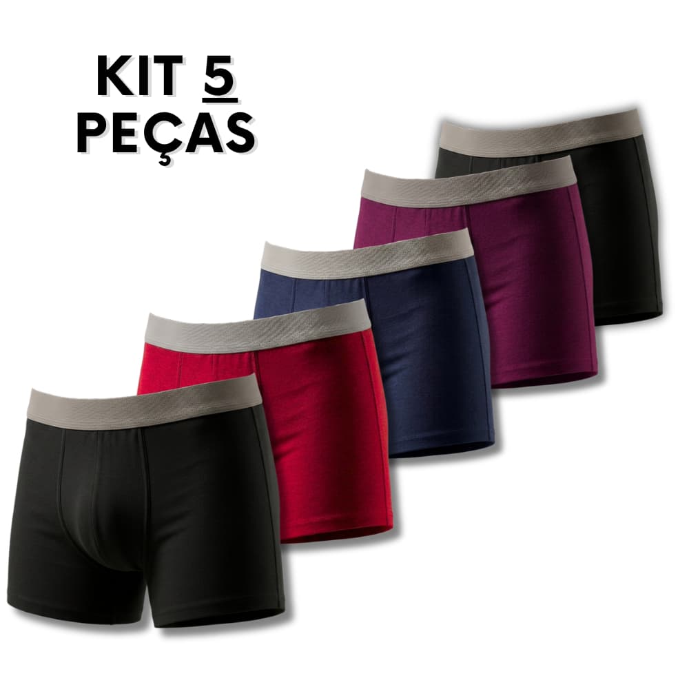 Kit 5 Cuecas Boxer Algodão Masculino Adulto Liso Premium Confortável