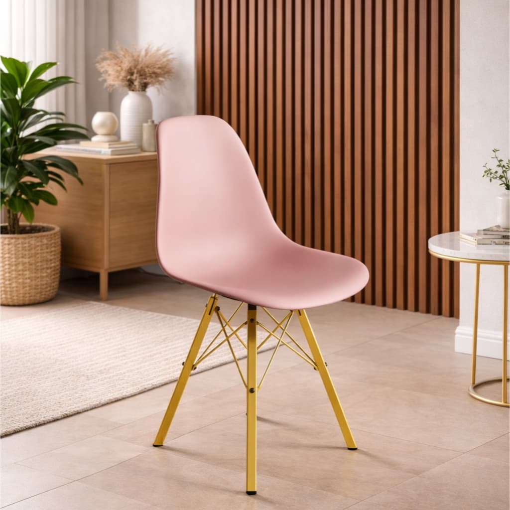 Cadeira London Base de Ferro Dourado Tubular com Assento em Polipropileno Design Eiffel