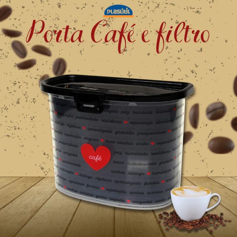 Porta Café e Filtro com Colher e separação interna para Filtro de Papel - Plasútil
