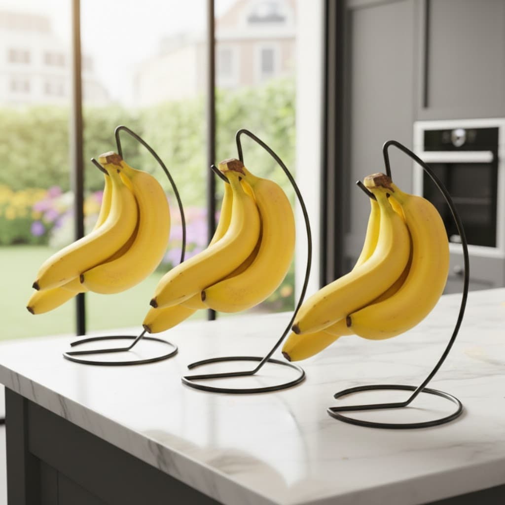 Kit 3 Unidades Fruteiras Aramadas Redonda Com Suporte Para Banana Organizador Expositor De Cozinha