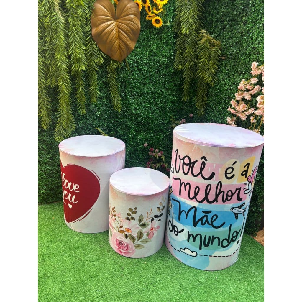 Capa Para Trio De Mesas Cilindro Dia Das Mães Kit 3 Capas