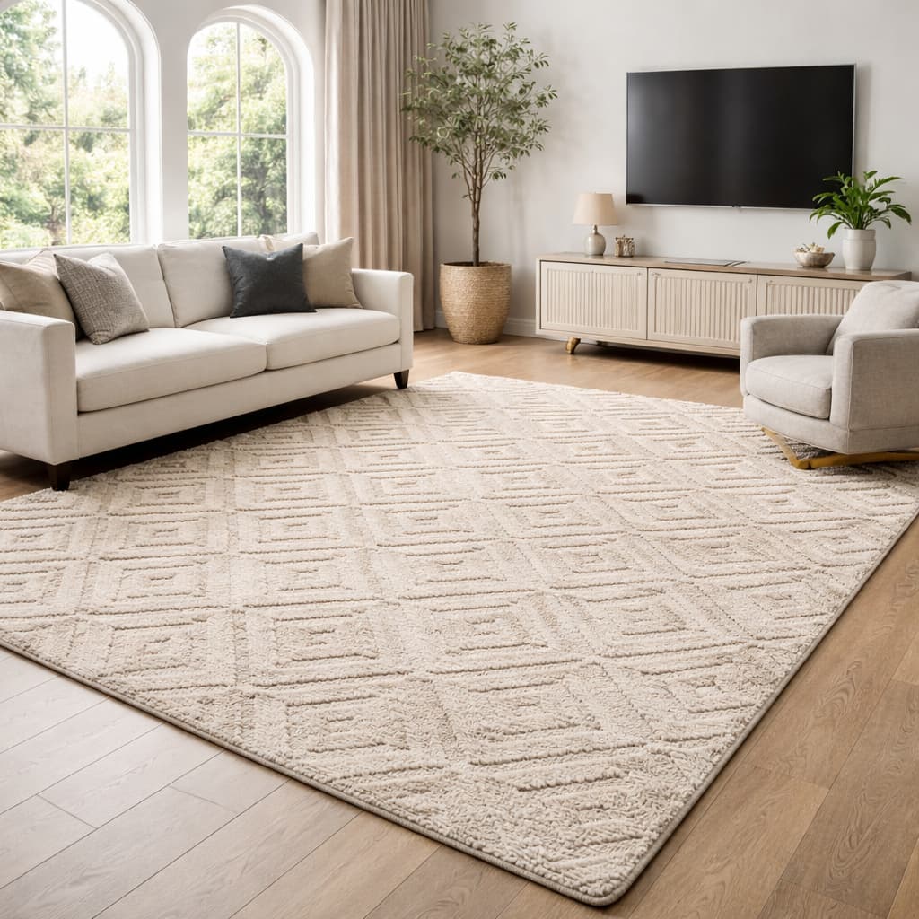 Tapete Sala Grande 2,00x1,40 Antiderrapante Pelo Baixo Com Relevo