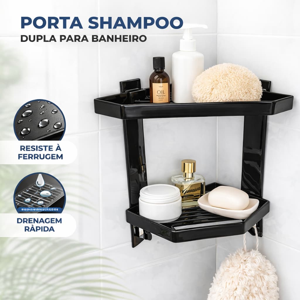 Porta Shampoo Canto Banheiro Kit Suporte Parede Prateleira Box Organizador Sabonete