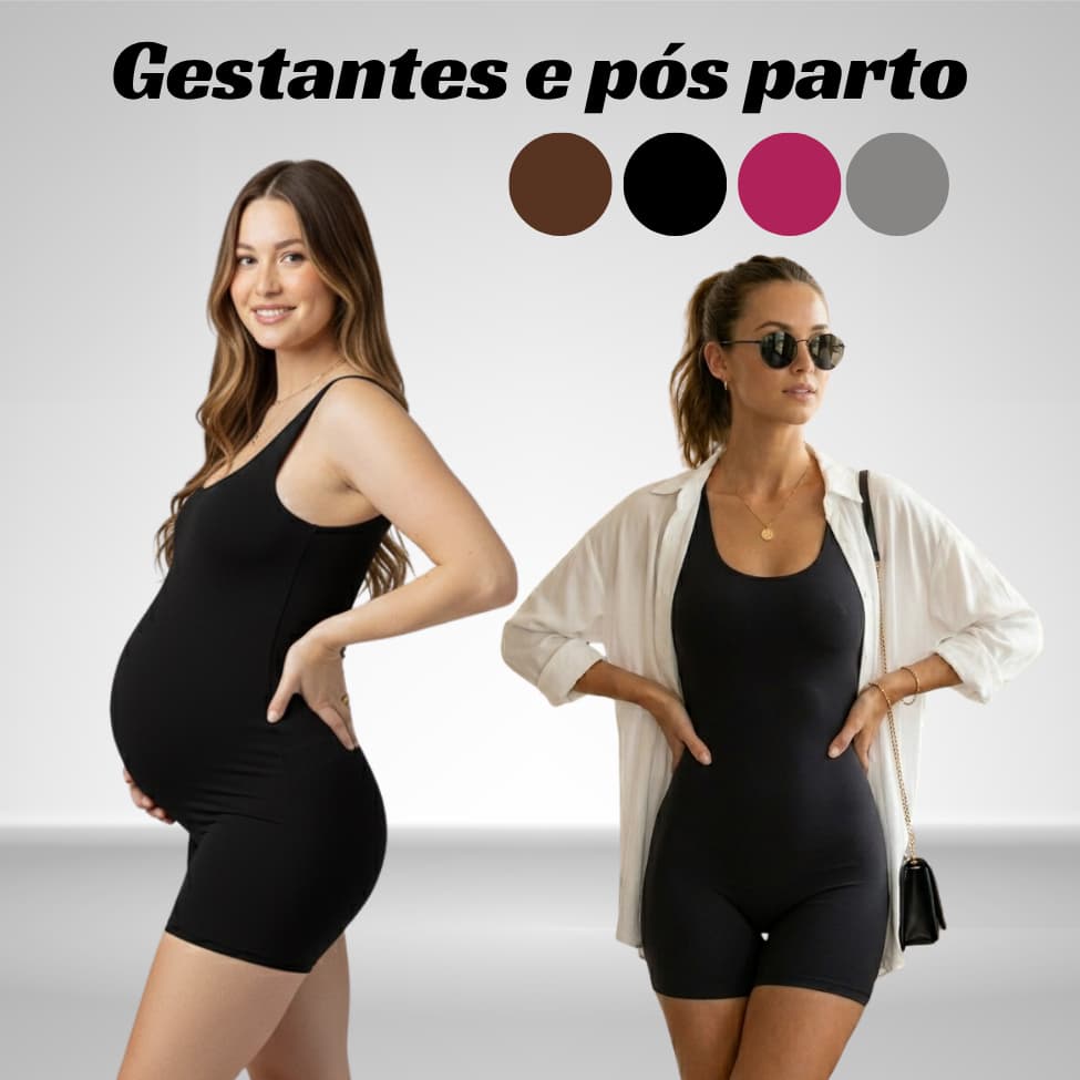 Macaquinho Fitness Curto Feminino Gestante Dia a Dia Pós Parto Slim Confortável Casual Versátil