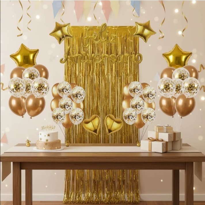 Kit Decoração Festa Feliz Aniversário Dourado Completo 26 Pçs