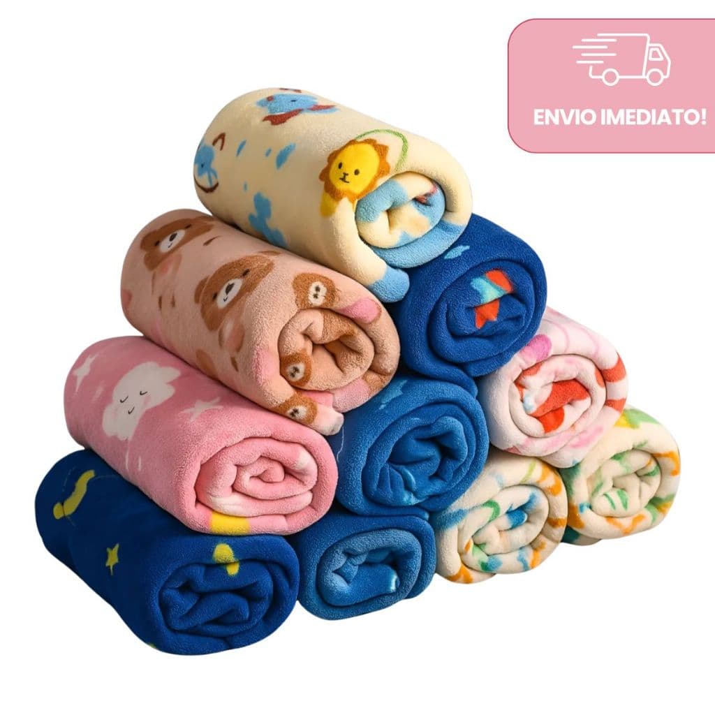 Kit 3 Manta de Bebe Cobertor Infantil Mantinha Microfibra Estampada Para Kit Maternidade