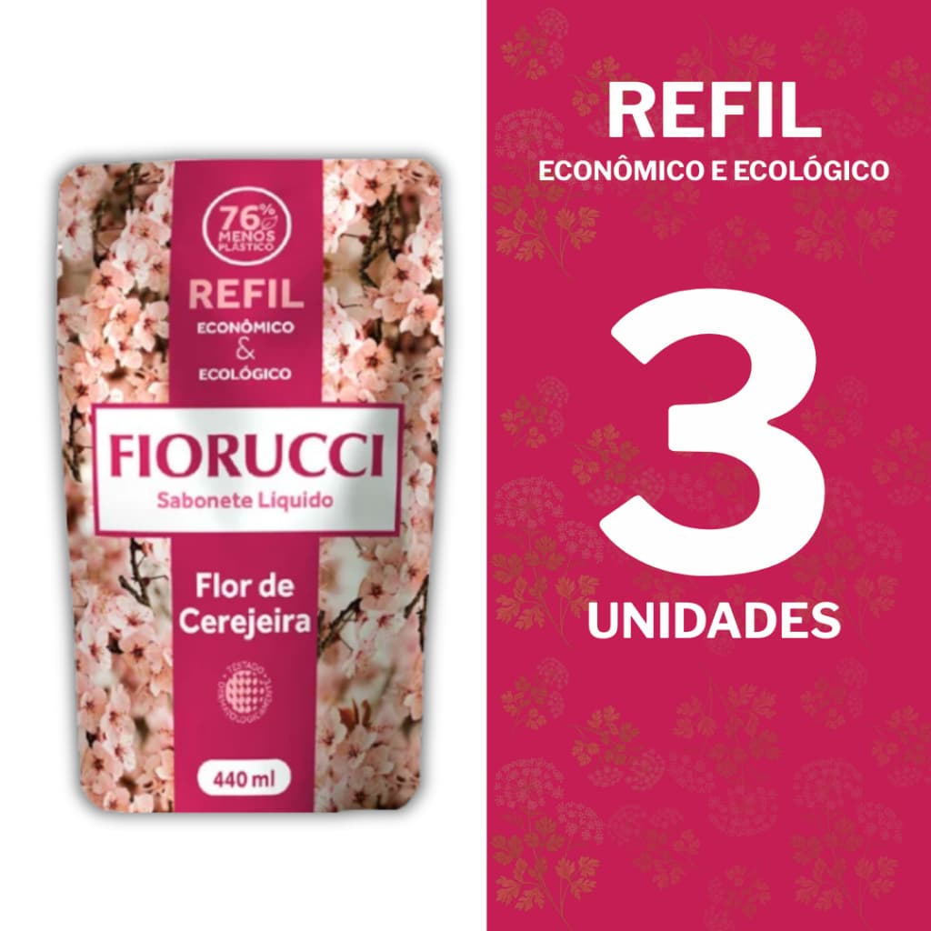 Kit Refil Sabonete Fiorucci Flor de Cerejeira Economico Limpeza Cuidados