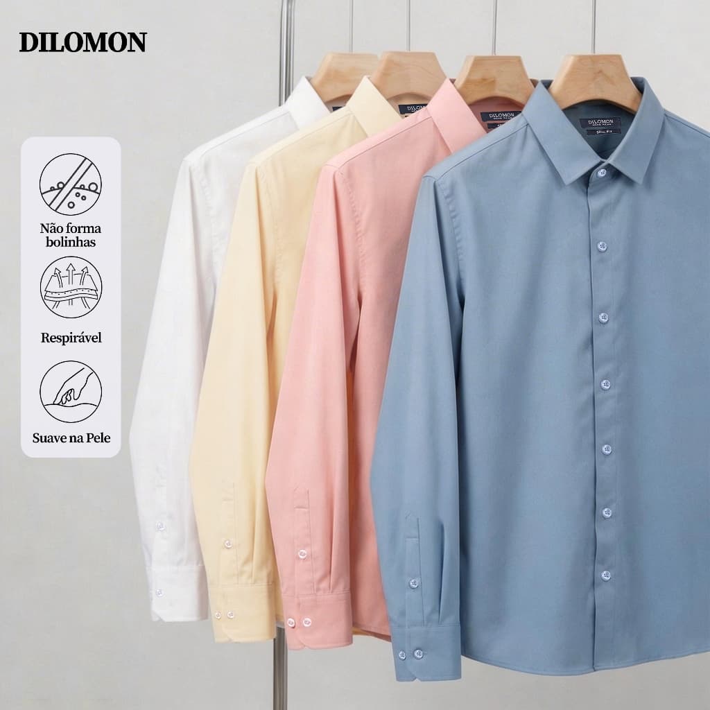 Dilomon Camisa Social Masculina Manga longa Elegante - Não amassa Fácil de cuidar, Blusa Trabalho