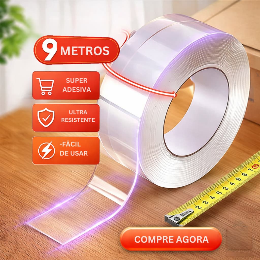 Fita Dupla Face 2/3/6/9 Metro Extra Forte Transparente NanoGel Silicone Adesiva Cola na Parede Móvel