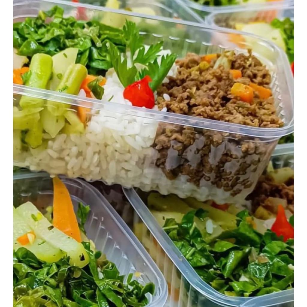 Kit 10 Potes Marmita Descartável Plástico 500ml Resistente ao Freezer e Microondas Prática Fitness Dieta