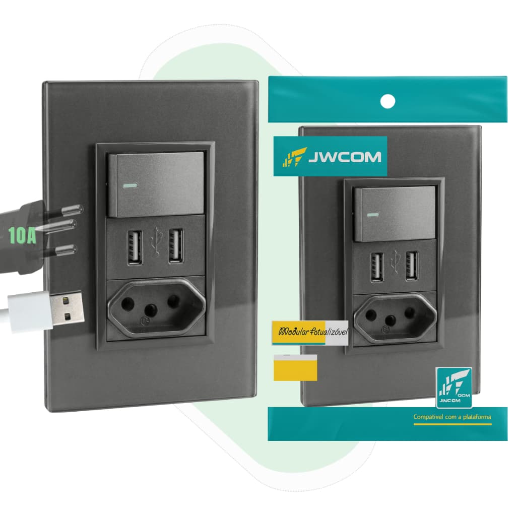 Tomada Usb Interruptor Three Way Carregador Parede 10a