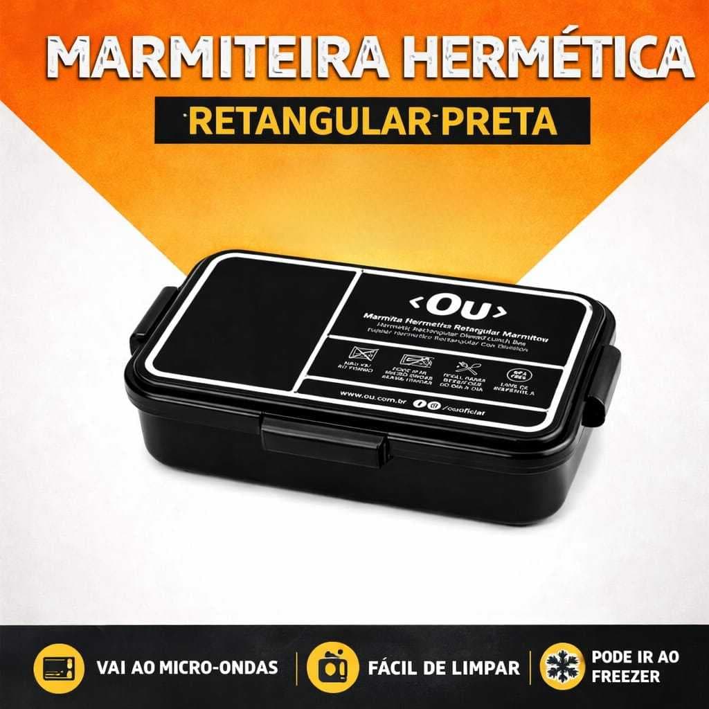 Marmita Hermética Retangular Divisória Plástica Compartimentos Vedação Alimentos Portátil
