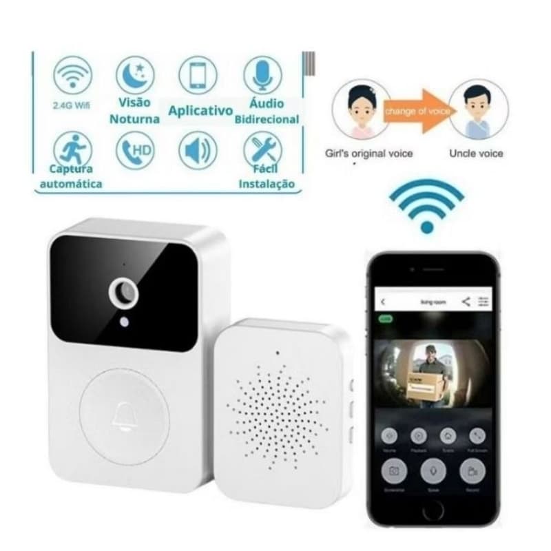campainha com câmera de vídeo HD sem fio acesso wi-fi a visores ou celular