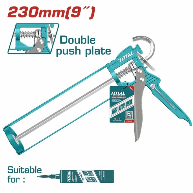 PISTOLA DE CALAFETAGEM/SILICONE - 9"(230 mm) - Haste Dupla/Pressão - TOTAL TOOLS