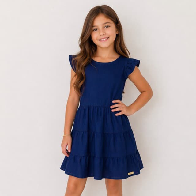 Vestido e Macaquinho Jeans Infantil Manga Princesa