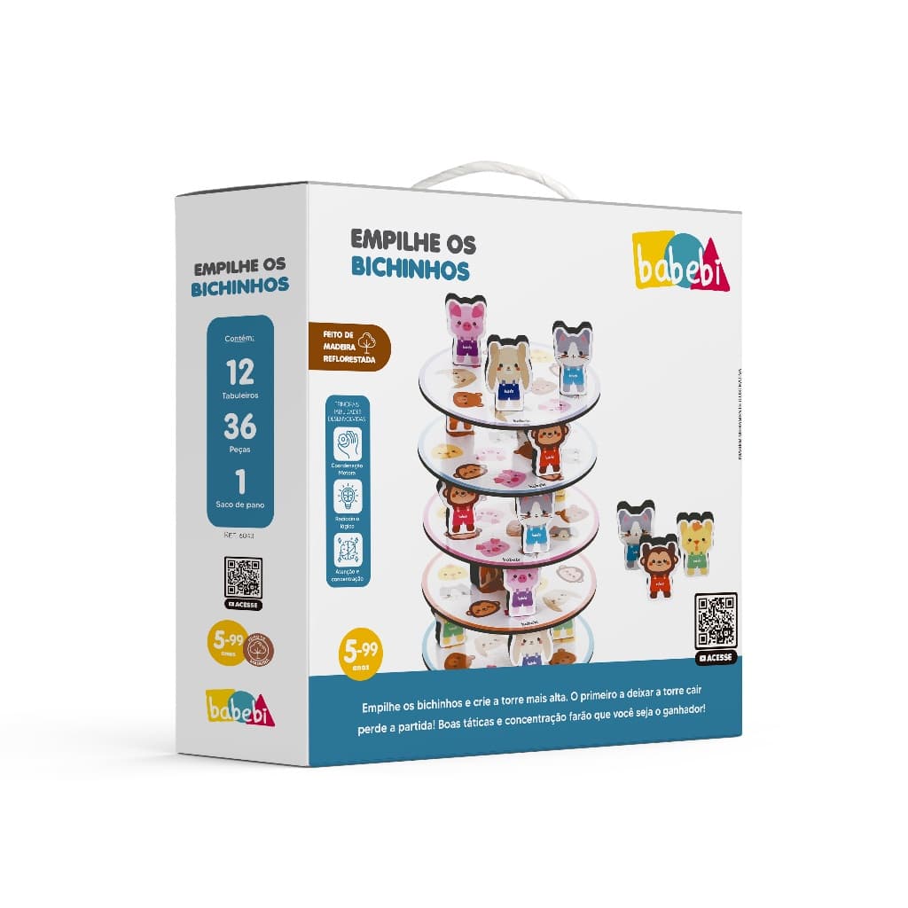 Jogo Torre Infantil Empilhe Bichinhos Concentração Tática Brinquedo Educativo Pedagógico +5 Anos