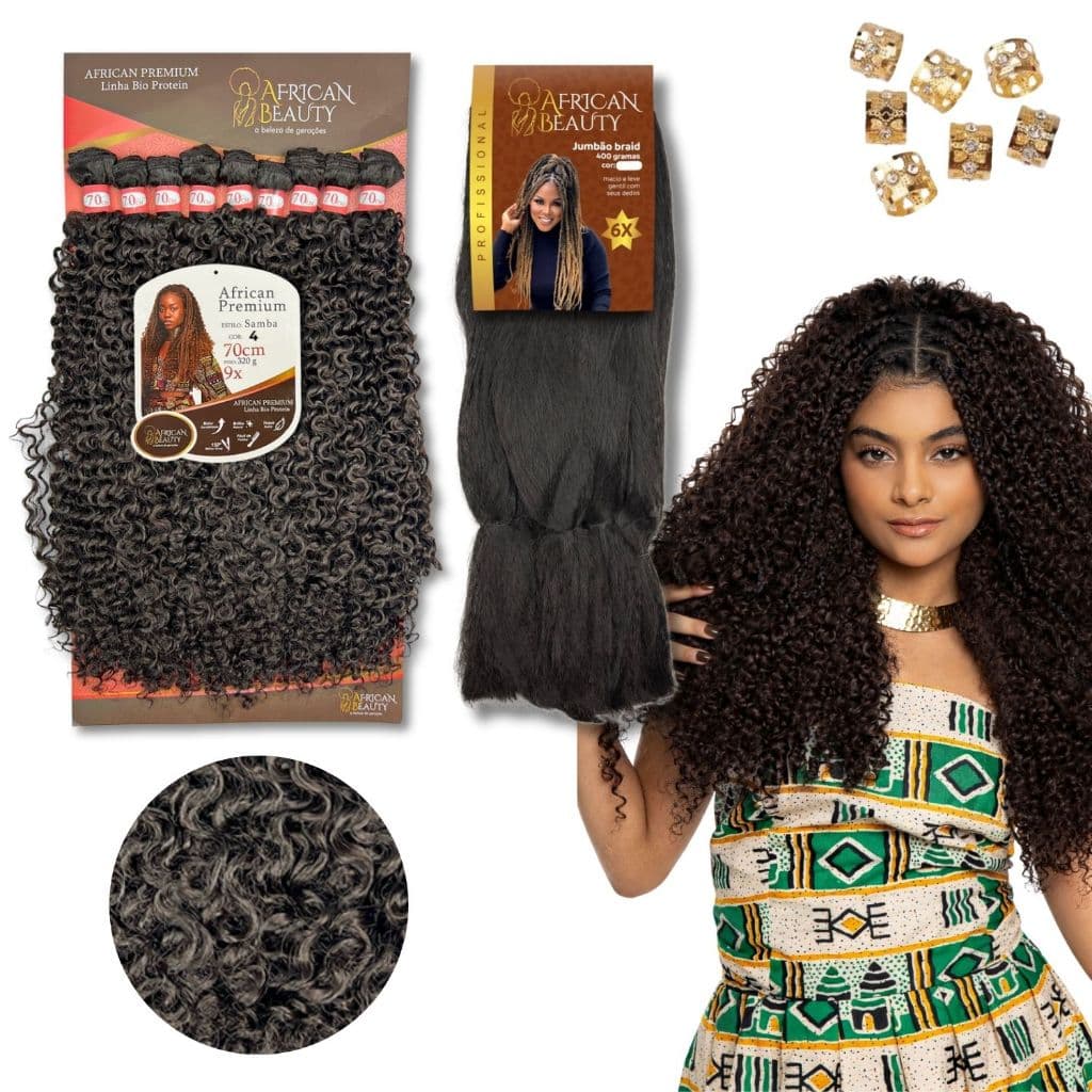 Kit Gypsy braid Cabelo Tela Entrelace Bio Fibra Cacheado Samba e Jumbo Tranças com cachos Crochet