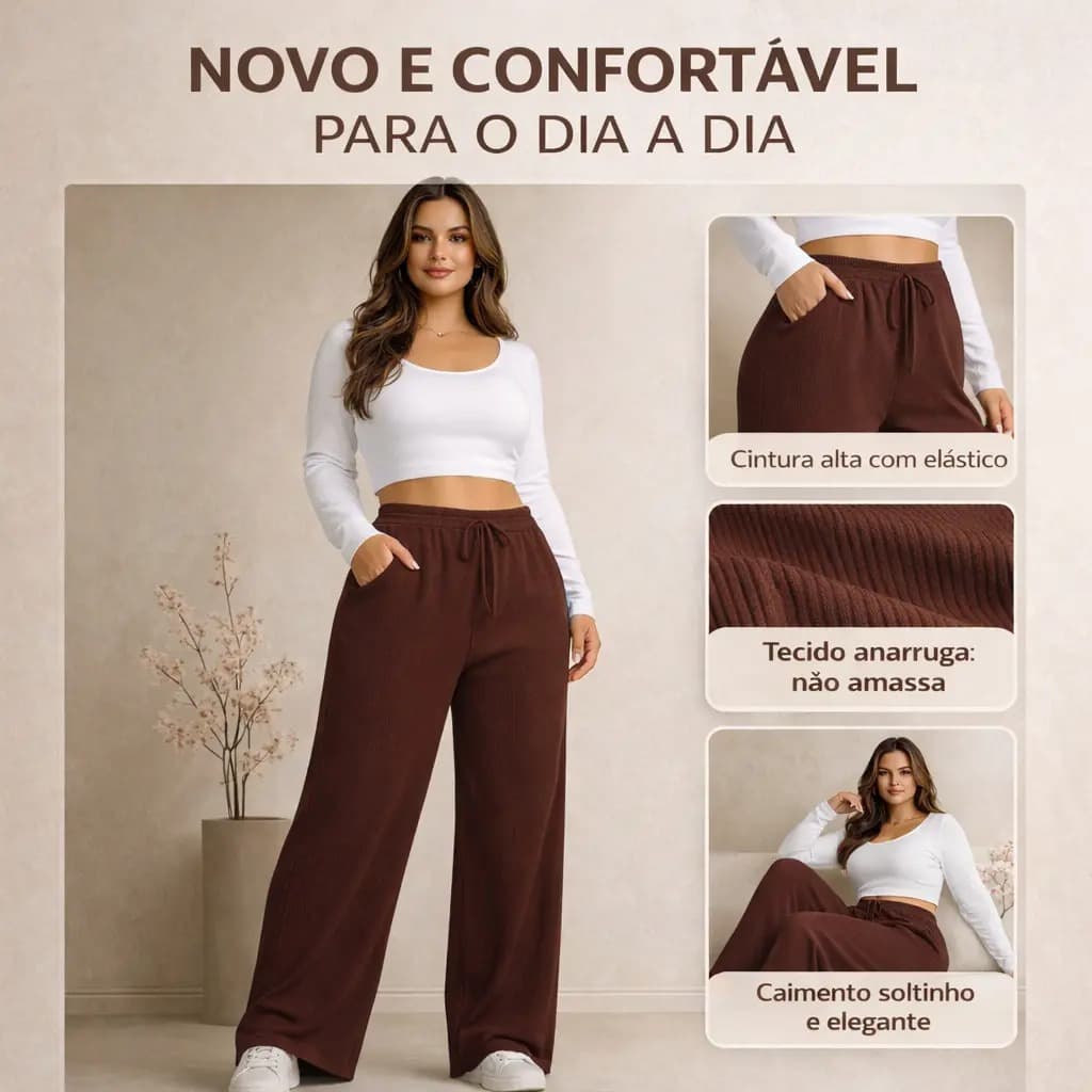 Calça Feminina Tecido Anarruga Importada Com bolso e cordão de ajuste
