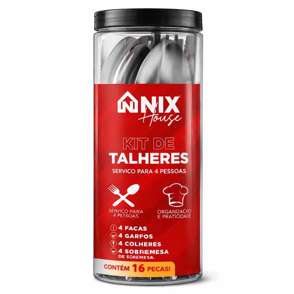 Faqueiro enlatado Talheres 16 Peças com Lâminas em Aço Inox e Cabos de Polipropileno