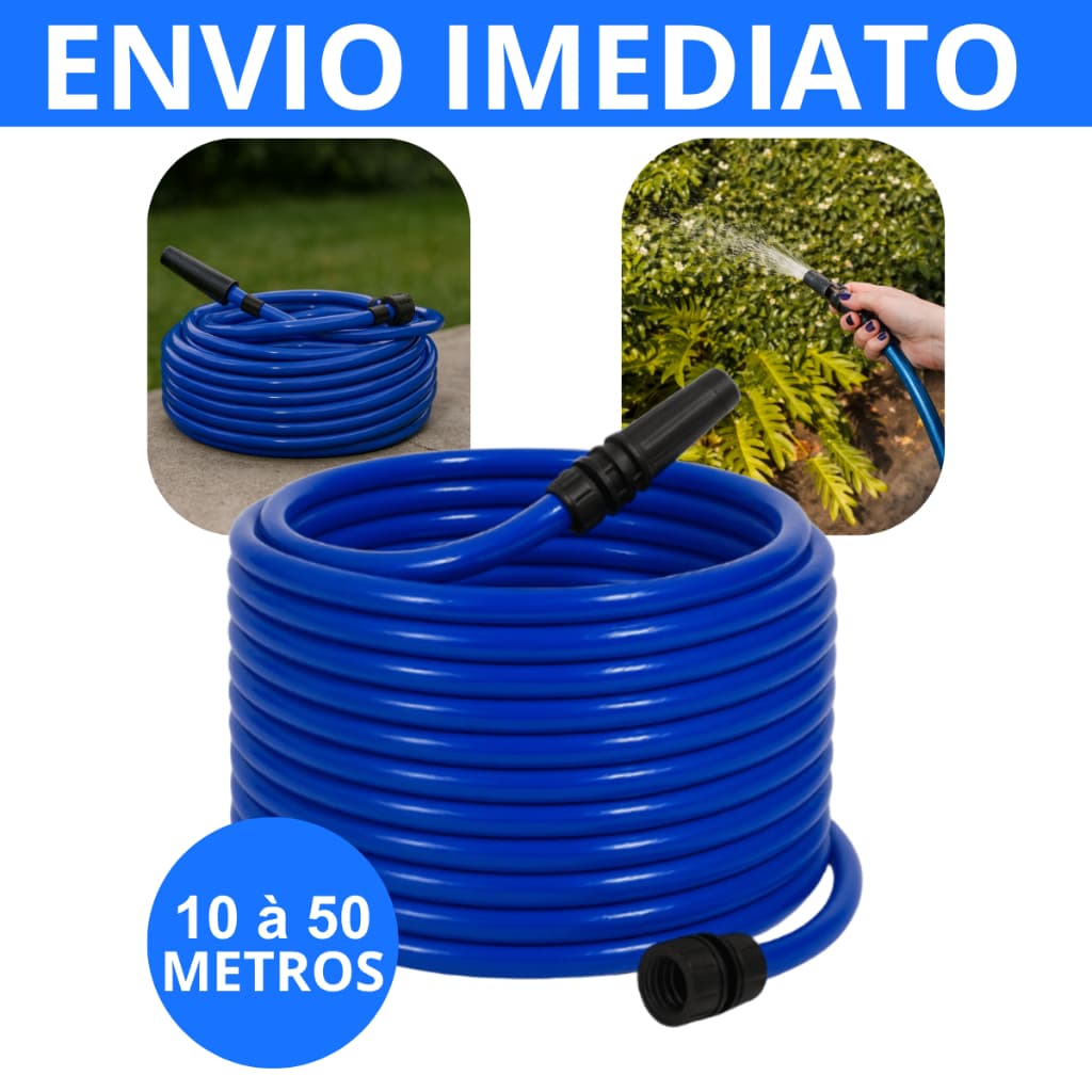 Mangueira Jardim Reforçada Lisa Flexível + Adaptador + Esguicho de jardim 10/15/20/25/30/50 metros