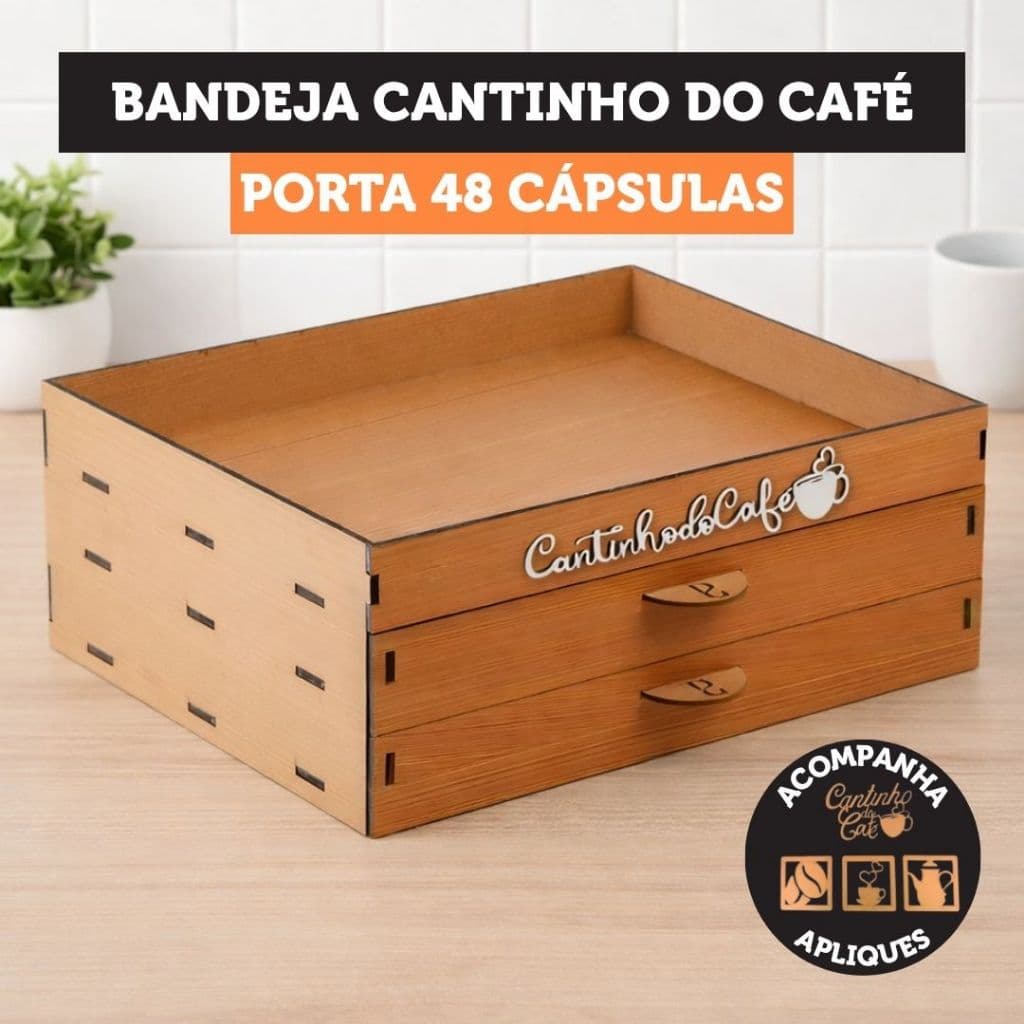 Bandeja Porta 48 Capsula Cantinho Do Café Suporte 2 Gaveta Embutida Dolce Gusto Nespresso 3 Corações