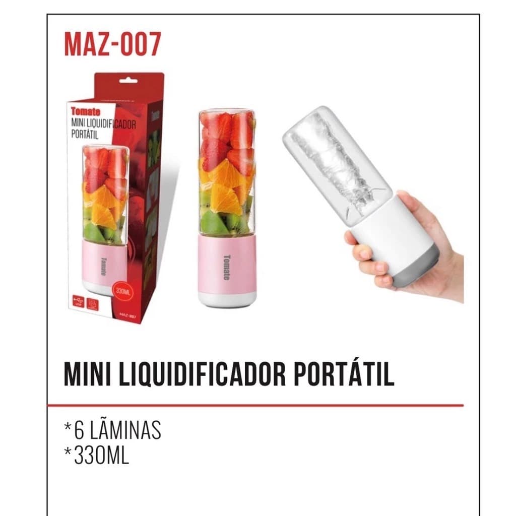 Mini Liquidificador Portátil Vidro 6 Lâminas Recarregável USB | Maz-007