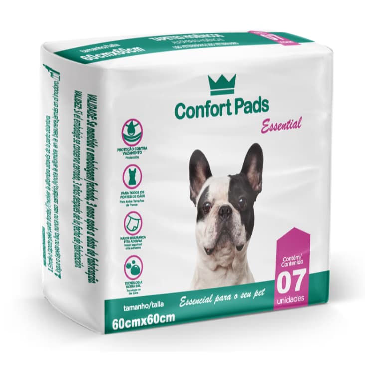 TAPETE HIGIÊNICO CONFORT PADS ESSENTIAL PREMIUM 60X60CM PACOTE COM 07 UNIDADES PARA CÃES