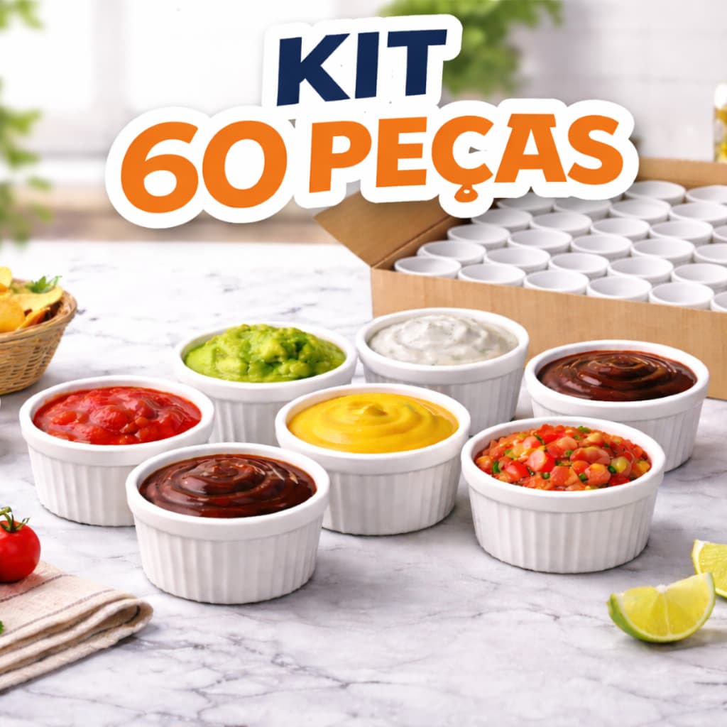 Kit 60 Ramekins de Plástico para Servir Molhos Restaurante Buffet Eventos e Festas