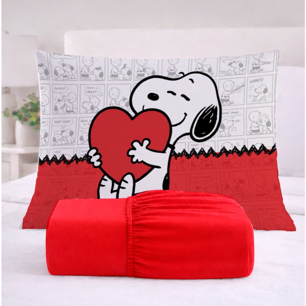 JOGO DE  LENÇOL SOLTEIRO INFANTIL SNOOPY   3 PEÇAS  400 FIOS MICROPERCAL