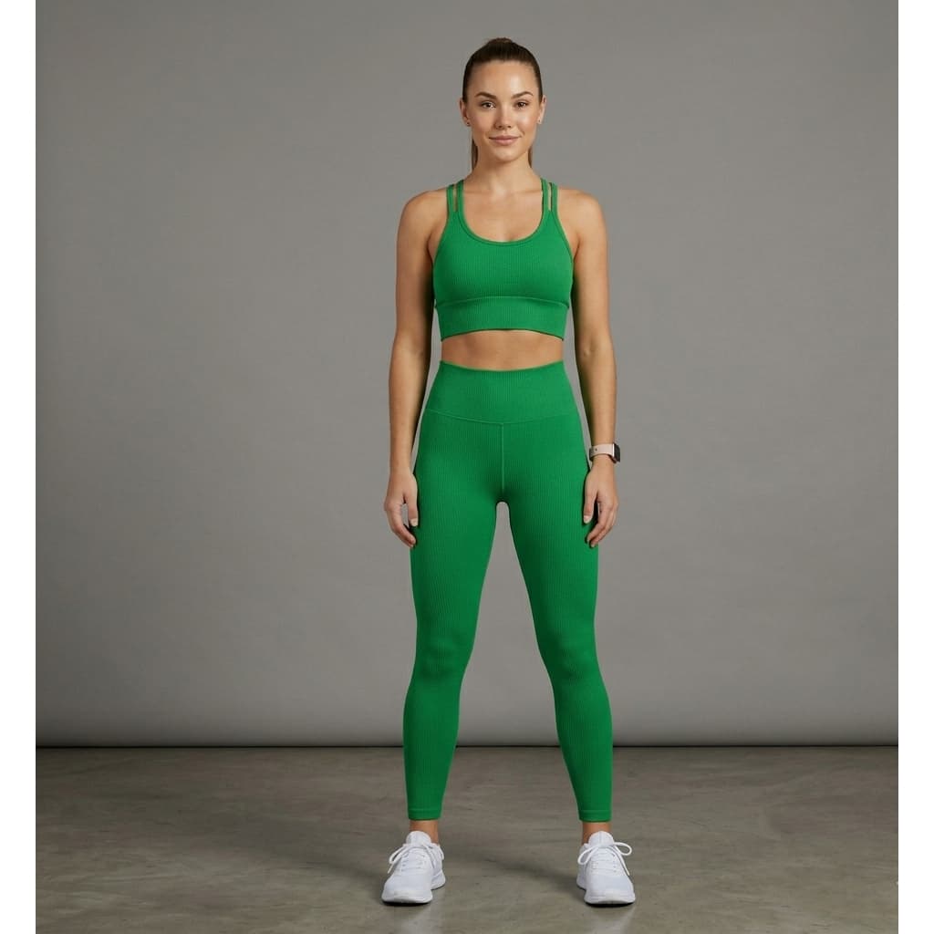 Conjunto Ana Ruga Texturizado Para Academia Calça Legging Cintura Alta e Top Alças Cruzadas Com Bojo