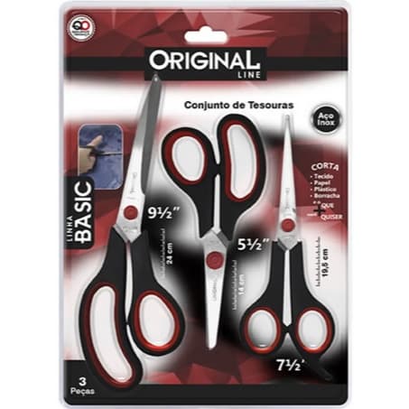 Conjunto com 3 tesouras Multiuso Em Aço Inox Original Line Artesanato SL0082