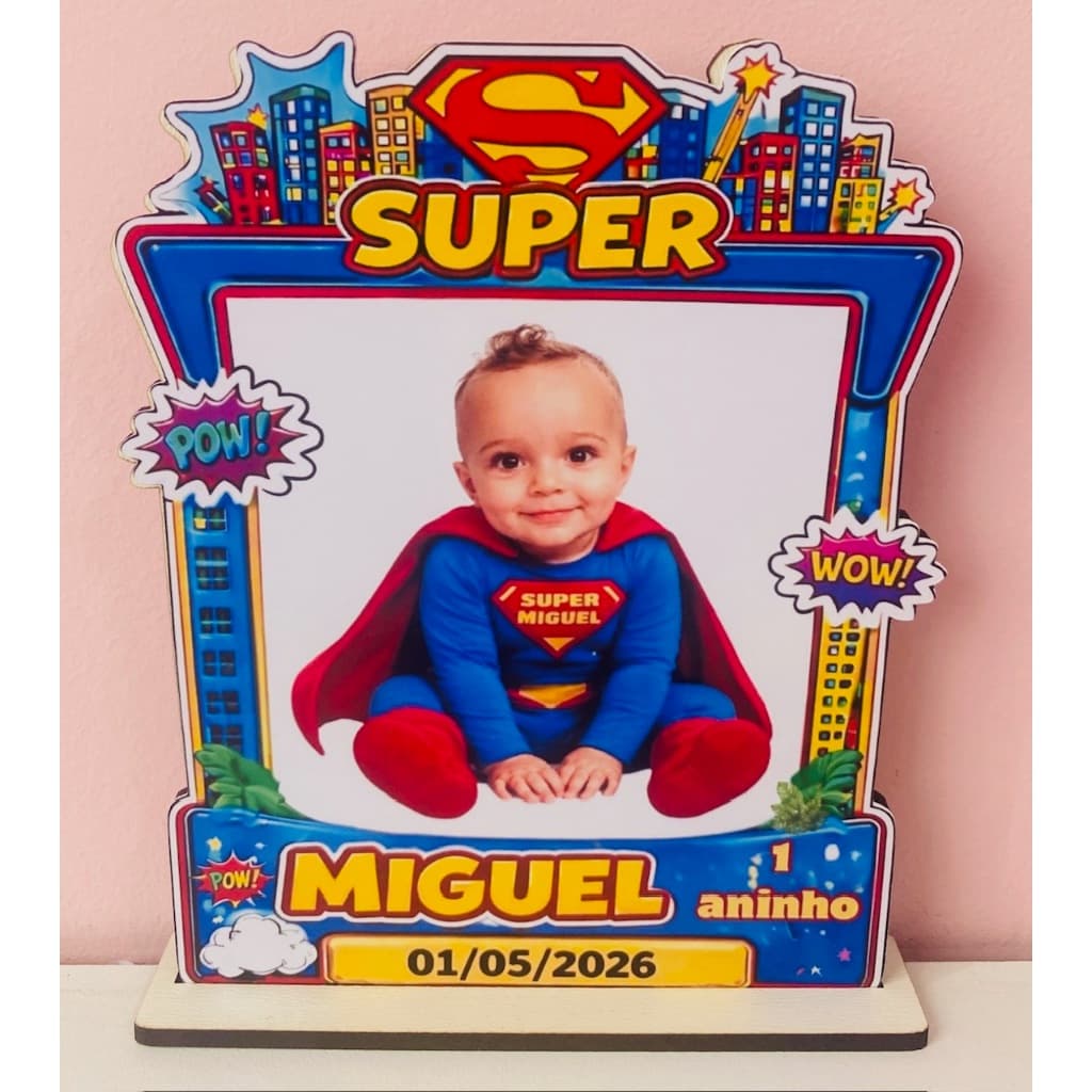 Kit 15 Porta Retrato Lembrancinha Tema Super Man 1 Aninho Mdf