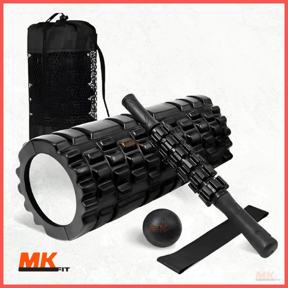 Kit Liberação Miofascial Completo com Rolo Massageador Faixa, Bola para Treino e Fisioterapia