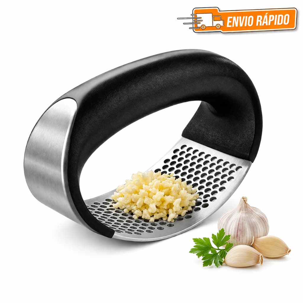 Espremedor de Alho Inox Profissional – Triturador Manual Fácil de Usar, Sem Esforço e Sem Sujeira