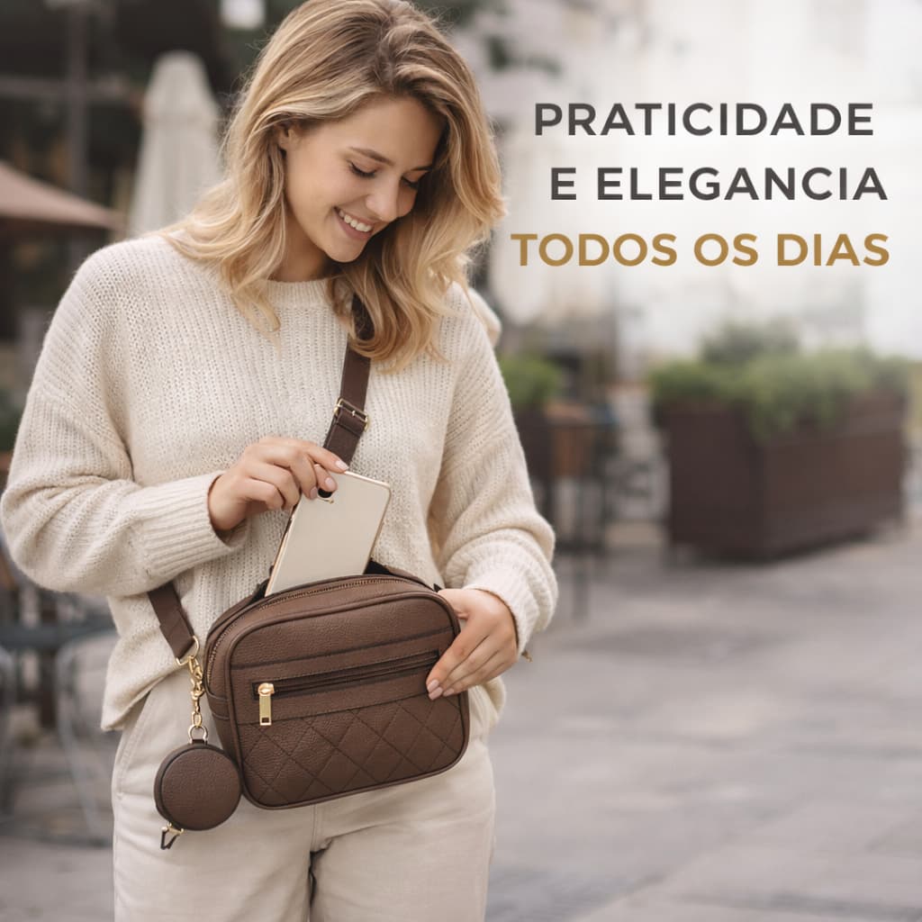 Bolsa Feminina Transversal Ombro Alça Ajustável Elegante Moderna Couro Casual Compacta Pequena