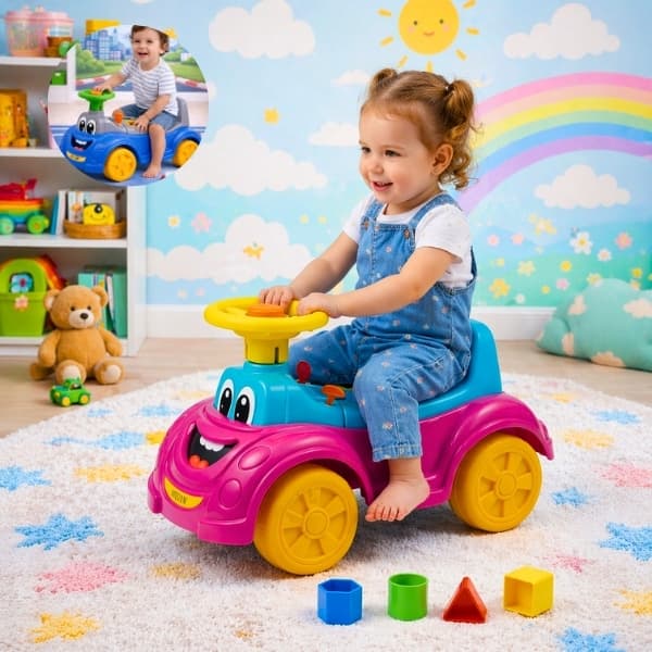 Motoca Bebê Infantil Menina e Menino Com Peças Geométricas Azul e Rosa Totokinha Carrinho Andador