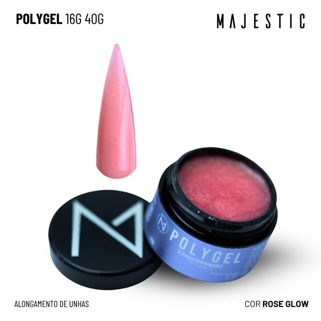 POLYGEL ROSÊ GLOW (Rosa, Rosê, Brilho) Alta Viscosidade, Alongamento de unhas Fragrância de UVA 16g 40g Majestic Nails