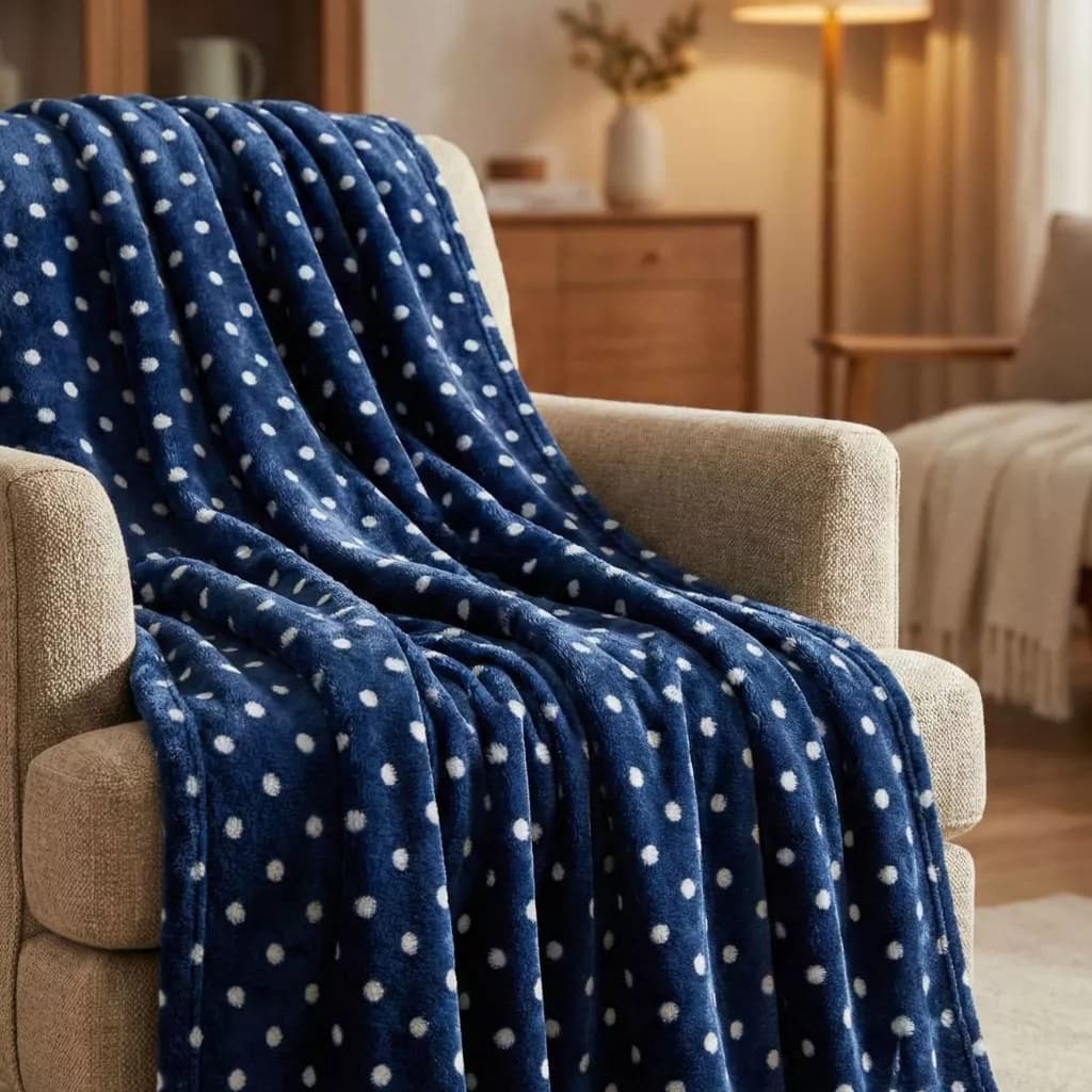 Manta e Fronhas Poa Kit 3 Peças Flannel Jogo De Cama Luxo Completo Bolinhas Tamanho Queen Unico
