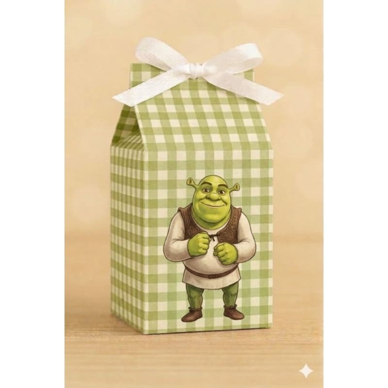 Caixa Milk Shrek Personalizada - Xadrez Verde - Lembrancinha de Aniversário