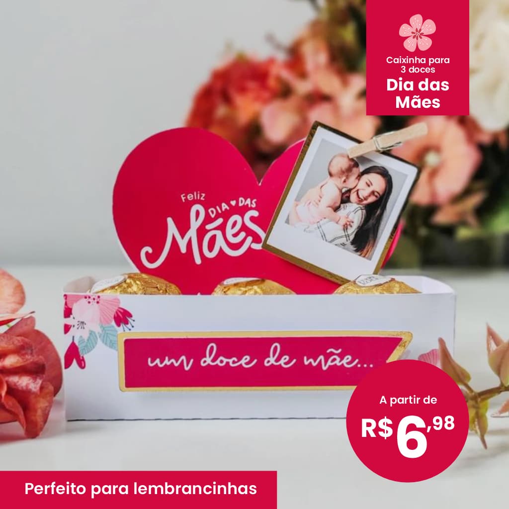 Caixinha Dia das Mães Personalizada com Foto | Kit 5, 10 ou 30 Unidades | Para 3 Doces | Presente Criativo