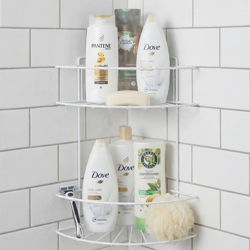 Suporte De Canto Para Banheiro Aramado Branco Porta Shampoo E Sabonete