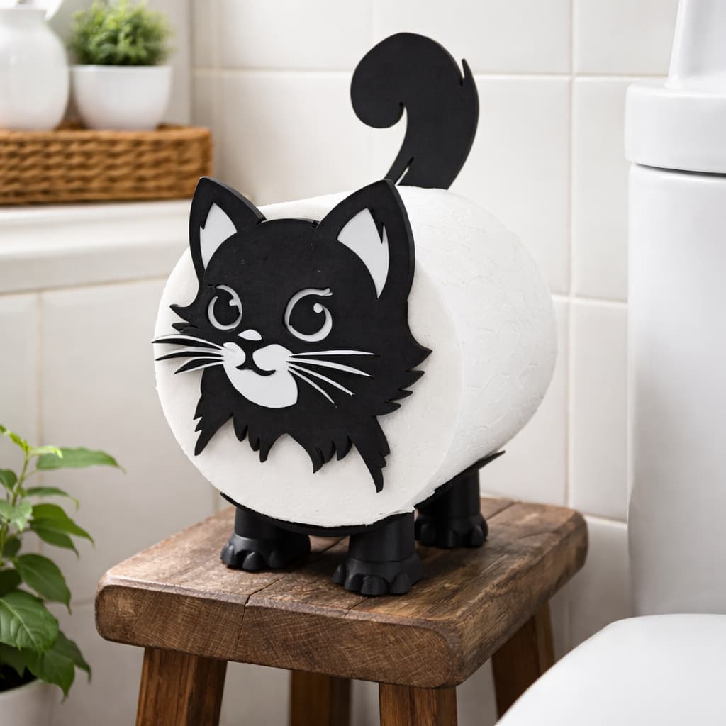 Enfeite Decoração Suporte Papel Higiênico Gato, Criativo, Estiloso, Moderno, Banheiro, Lavabo,  Pia