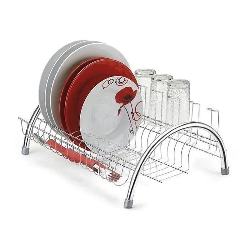 Escorredor de Pratos Inox Cromado Compacto 11 Pratos 5 Copos Cozinha Resistente Antiferrugem