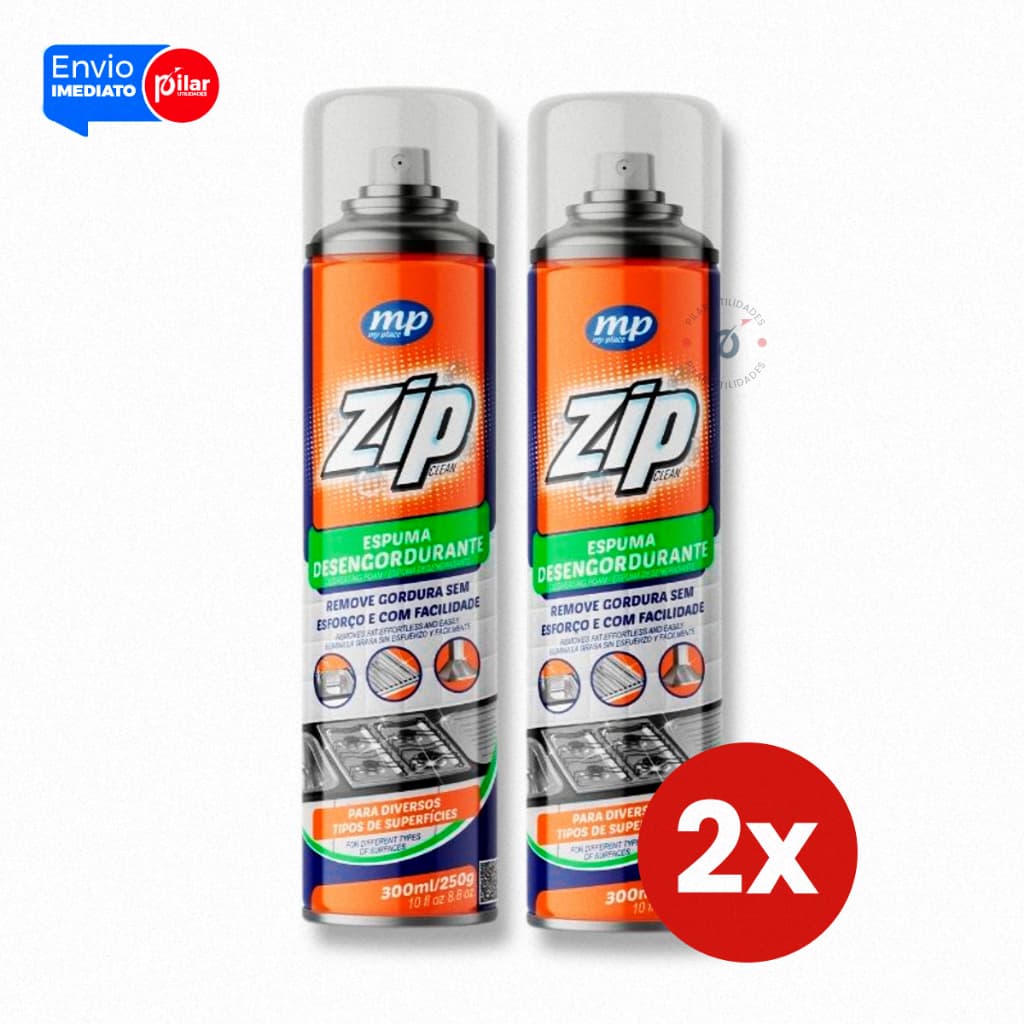 Kit 2 Zip Clean Espuma Desengordurante Spray 300ml Limpeza Pesada Fogão Forno Air Fryer Cozinha