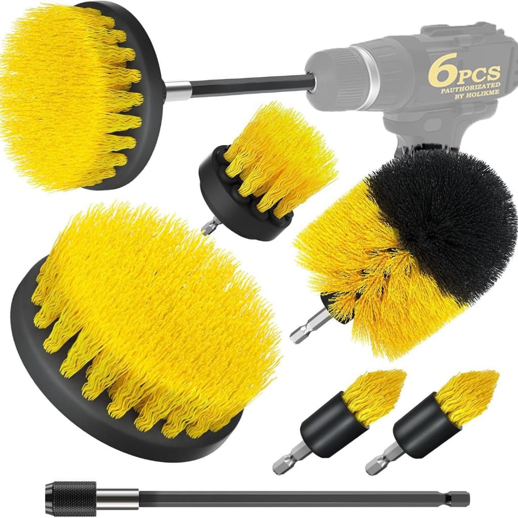 Kit 6 Escovas De Limpeza Encaixe Parafusadeira Furadeira Limpeza Automotiva Pesada Lavar Sofás Tecidos Couros Estofados